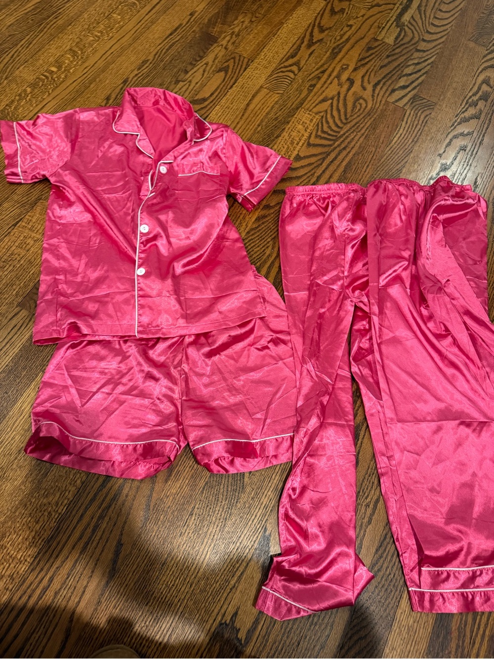 Girls' Hot Pink Satin Pajama Set - Shorts & Pants